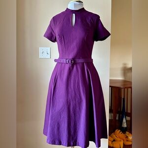 Modcloth Vintage/Retro Style Aubergine Violet SS Swing Dress w/Keyhole Detail